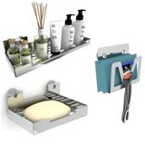 Kit Porta Shampoo Saboneteira E Suporte Barbear Inox Elg