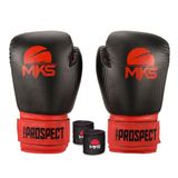 Luva De Boxe Muay Thai New Prospect Black &amp; Red Bandagem 10 Oz