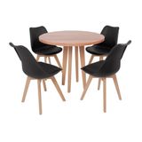 Kit Mesa Em Madeira 90cm E 4 Cadeiras Leda Preto