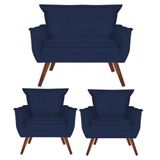 Kit 2 Poltronas E 1 Namoradeira Opala Suede Azul Marinho