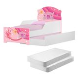 Mini Cama Infantil Com Auxiliar Carruagem Rosa Com Colchões