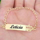 Pulseira Chapinha Infantil Coroa Elo Português Banho De Ouro F 5.8