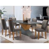 Mesa Aster 180 Tampo em MDF e Vidro com 6 Cadeiras Liz Moderna Grafite com Imbuia