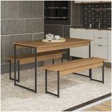 Mesa de Jantar Industrial com 2 Bancos Freijó 1,36m