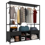 Guarda Roupa Closet Casal Industrial 174cm 2 Gavetas Barcelona Preto Texturizado