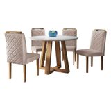 Conjunto Sala De Jantar Topazio 4 Lugares Mesa Redonda 1,2m E 4 Cadeiras Moveis Mix Mel/offwhite