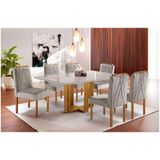 Conjunto Sala De Jantar 6 Lugares Mesa Lisy E 6 Cadeiras Em Veludo - Móveis Mix Mel Off White