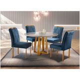 Conjunto Sala De Jantar 4 Lugares Mesa Redonda 1,2m E 4 Cadeiras Azul Turquesa Escuro Moveis