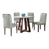 Conjunto Sala De Jantar 4 Lugares Natalle Mesa Redonda 1,0m E 4 Cadeiras Móveis Mix Castanho