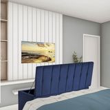 Calçadeira Recamier Baú Kiara 195cm King Suede Azul Marinho
