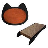 Kit 2 Arranhadores Pet Gato Mdf Preto Veludo Terracota