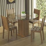 Conj. Mesa Tampo De Vidro 4 Cadeiras Rustic/bege Marrom