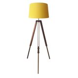 Luminária Chão Tripé Base Madeira 40x45cm Bivolt Amarelo