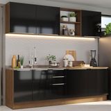 Armário De Cozinha Completa 240cm Rustic/preto Branco/preto