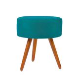 Puff Para Sala Redondo Pés Palito Suede Azul Turquesa