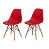 2 Cadeiras Charles Eames Eiffel Vermelha Base Madeira