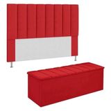 Kit Cabeceira + Calçadeira Baú Casal 140cm Suede Vermelho
