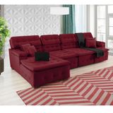 Sofá Retrátil e Chaise Orlando 345x150 Vinho