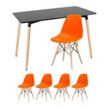 Mesa De Jantar 60 X 120cm Preto + 4 Cadeiras Laranja