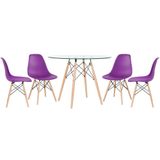 Mesa Redonda Com Tampo De Vidro 100 Cm + 4 Cadeiras Roxo