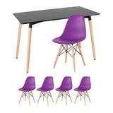 Mesa De Jantar 60 X 120cm Preto + 4 Cadeiras Roxo