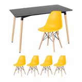 Mesa De Jantar 60 X 120cm Preto + 4 Cadeiras Amarelo