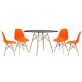 Mesa Redonda 120cm Preto + 4 Cadeiras Laranja