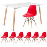 Mesa De Jantar 80x120cm Branco + 6 Cadeiras Vermelho