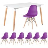 Mesa De Jantar 80x120cm Branco + 6 Cadeiras Roxo