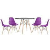 Mesa Redonda 100 Cm Preto + 4 Cadeiras Roxo