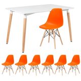 Mesa De Jantar 80x120cm Branco + 6 Cadeiras Laranja