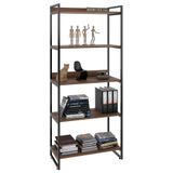 Estante Livreiro Multiuso Prisma Estilo Industrial 80cm 5 Prateleiras C08 Nogal - Mpozenato