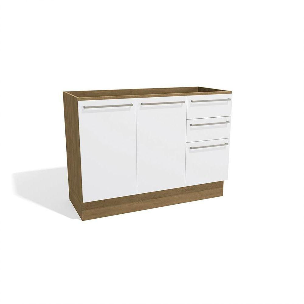 Balcão De Pia Suprema 2 Portas 3 Gavetas Freijó/branco 1,20m X 52cm