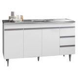 Balcão Gabinete Com Pia Inox 150cm 3 Portas 3 Gavetas Andréia Branco