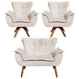 Kit Namoradeira E 2 Poltronas Base Giratória Madeira Opla Suede Bege - Ibiza