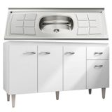 Balcão Gabinete Gabriela Com Pia Inox 150cm 4 Portas Branco/preto - Ajl Móveis