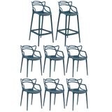 KIT - 6 x cadeiras + 2 x banquetas altas Masters Allegra - Azul petróleo