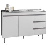 Balcão Gabinete Com Pia Inox 120cm 2 Portas 3 Gavetas Andréia Branco