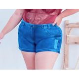 Short Feminino Jeans Curto Com Lycra Plus Size detalhes rasgados