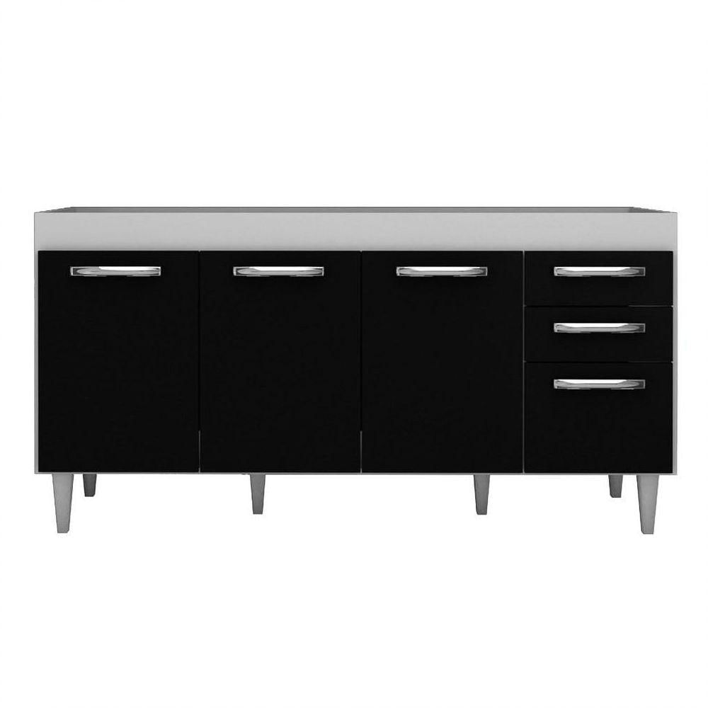 Balcão Gabinete De Pia Áustria Sem Tampo 160cm 04 Portas 02 Gavetas Branco/preto