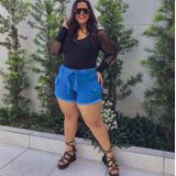 Short Feminino Jeans Curto Com Lycra Plus Size Barra desfiada