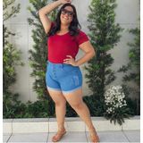 Short Feminino Jeans Curto Com Lycra Plus Size Botões encapados