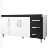 Balcão Pia 3 Portas 3 Gavetas 160 Cm D&#39;w Preto