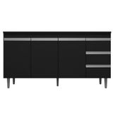 Balcão De Pia Cozinha 3 Portas 150cm Preto Sem Tampo