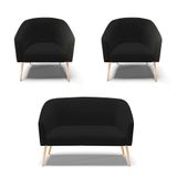 Kit Namoradeira E 2 Poltronas Preto A79 Pés Palito