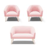 Kit Namoradeira E 2 Poltronas Rosa Bebê Pés Palito