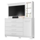 Cômoda Sapateira Com Painel Para Tv 4 Gavetas Azaléia A02 Branco Fosco