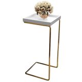 Mesa Apoio Lateral Para Sofá Pé Dourado Larflex Cor:branco