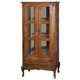 Cristaleira Antique Alta Lateral Com 2 Portas De Vidro E 1 Gaveta 1001e Pinhão Verniz