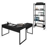 Mesa Em L E Estante Para Escritório Studio Industrial M18 Preto - Mpozenato